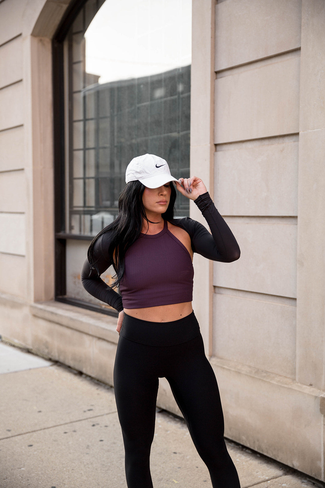 Plum Rib Cropped Shelf Tank