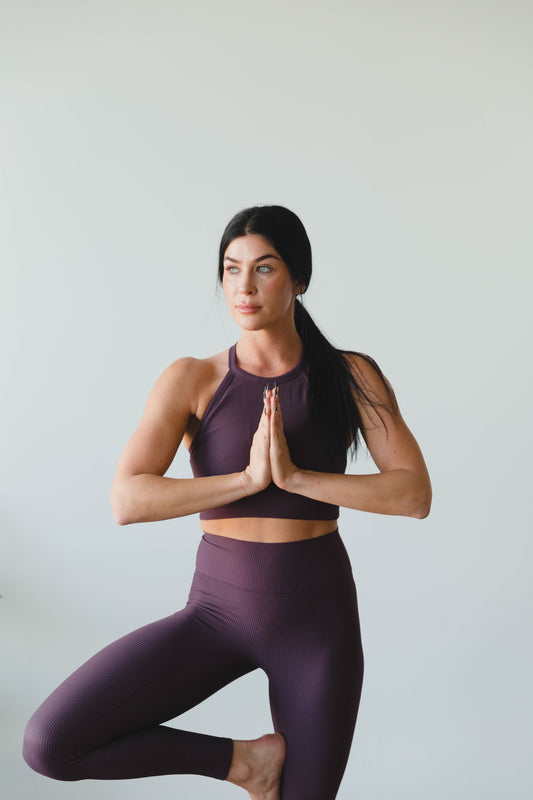 Plum Rib Cropped Shelf Tank