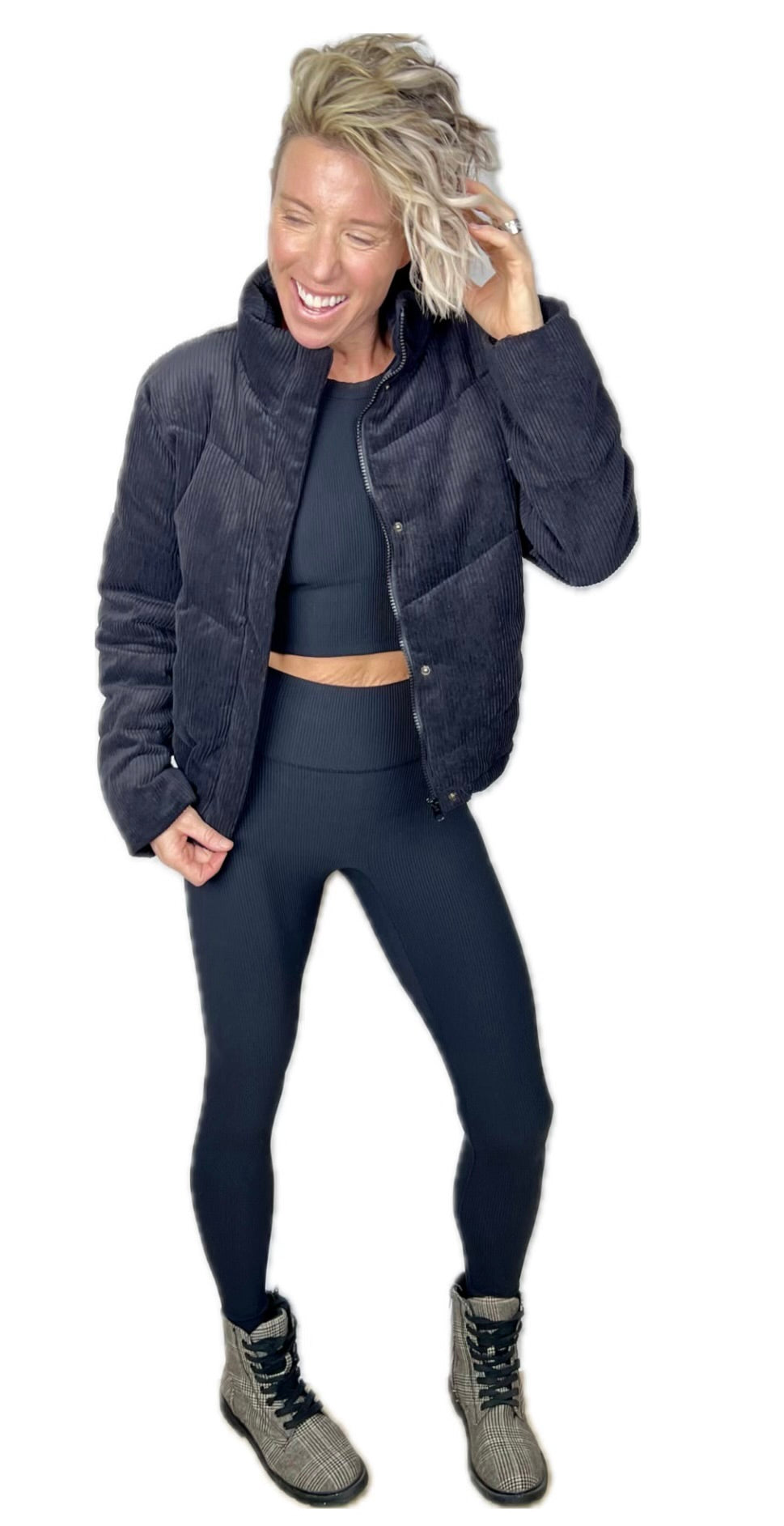 Corduroy Puffer Jacket - Black