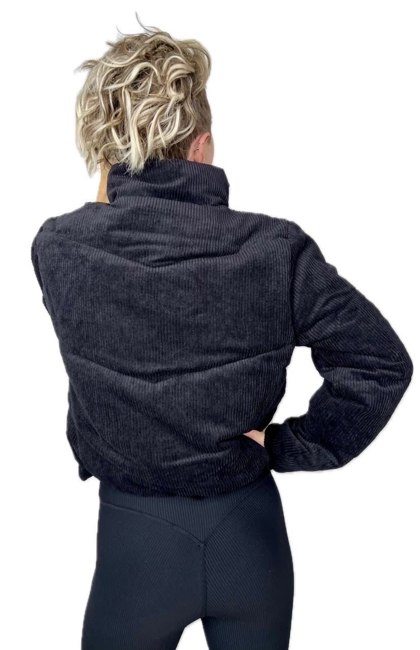 Corduroy Puffer Jacket - Black