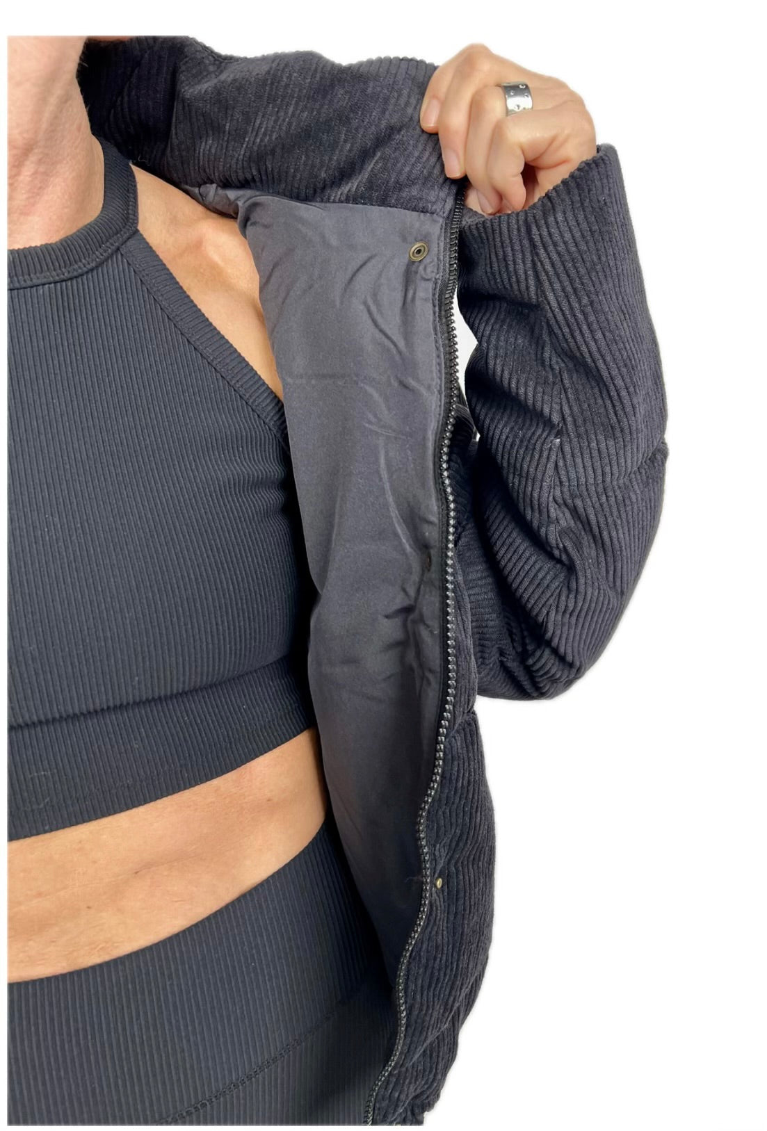 Corduroy Puffer Jacket - Black