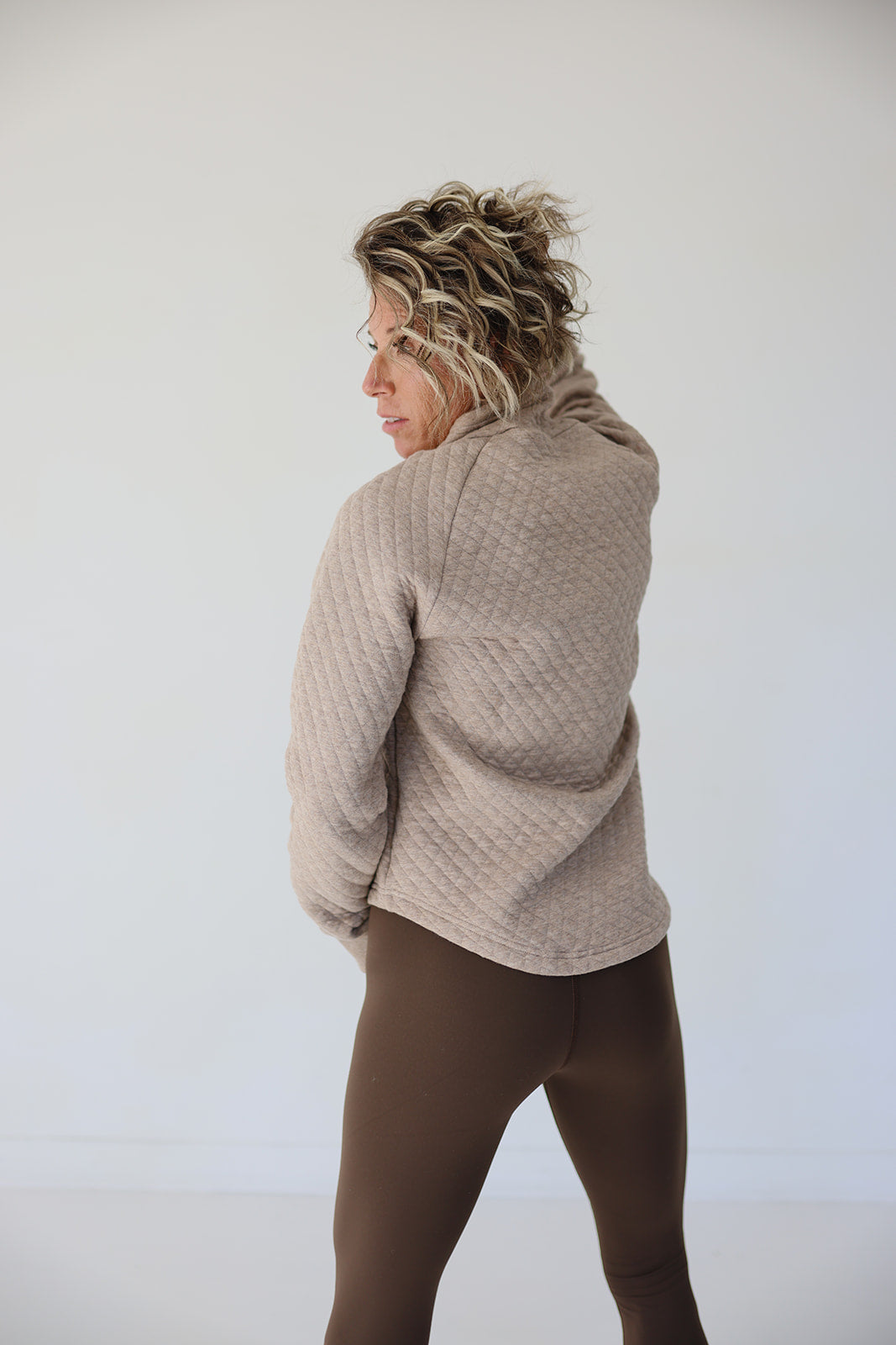 Funnel Neck Quilted Pullover Heathered Mocha
