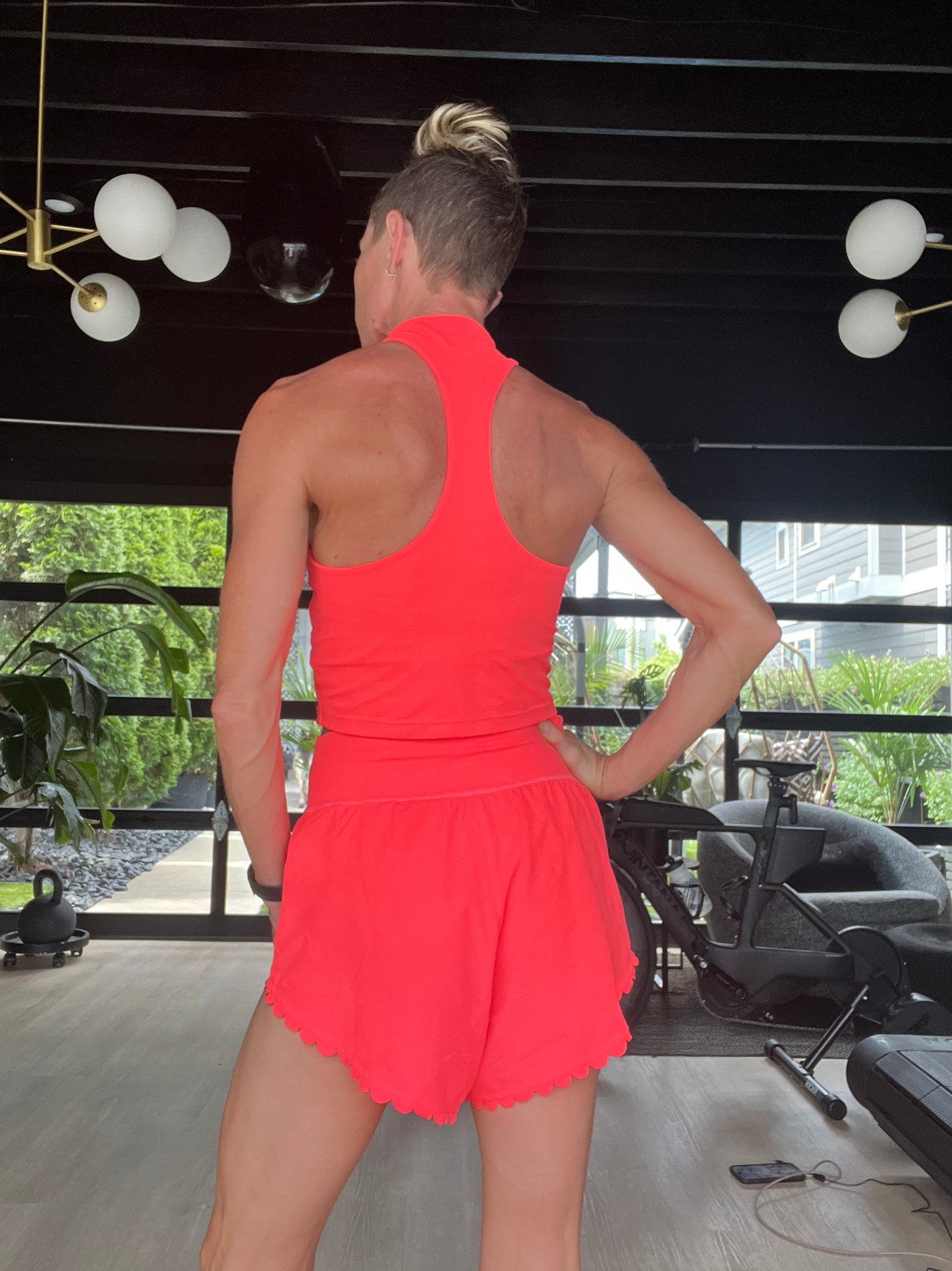 Mock Neck Shelf Tank Coral Punch