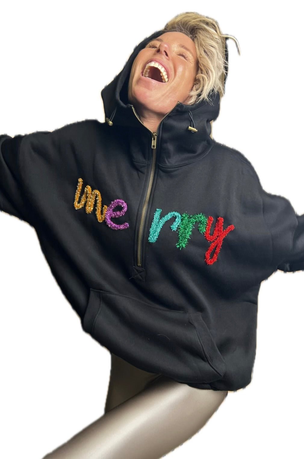 MERRY Tinsel BLACK Oversized Hoodie