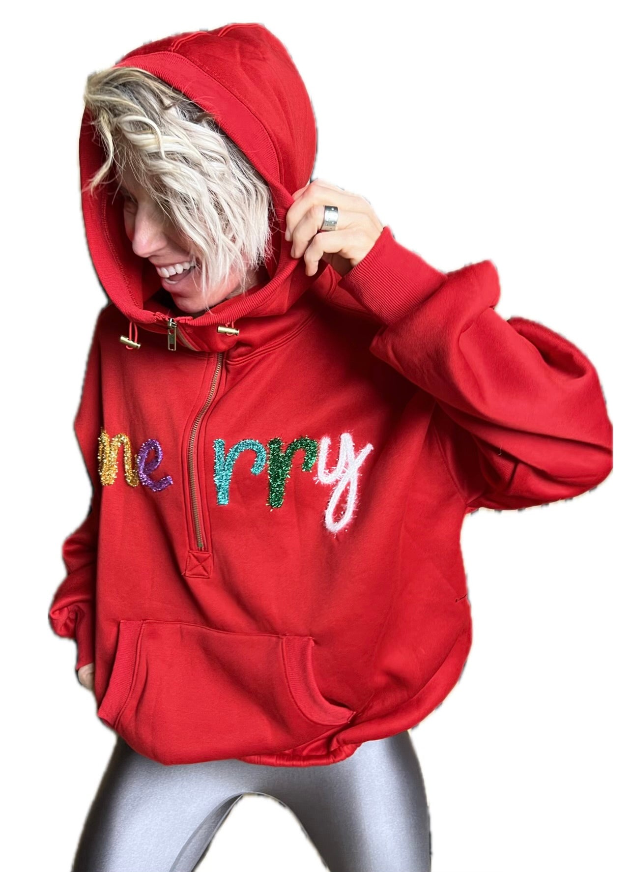 MERRY Tinsel RED Oversized Hoodie