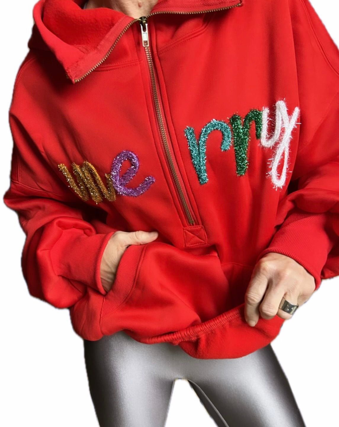 MERRY Tinsel RED Oversized Hoodie