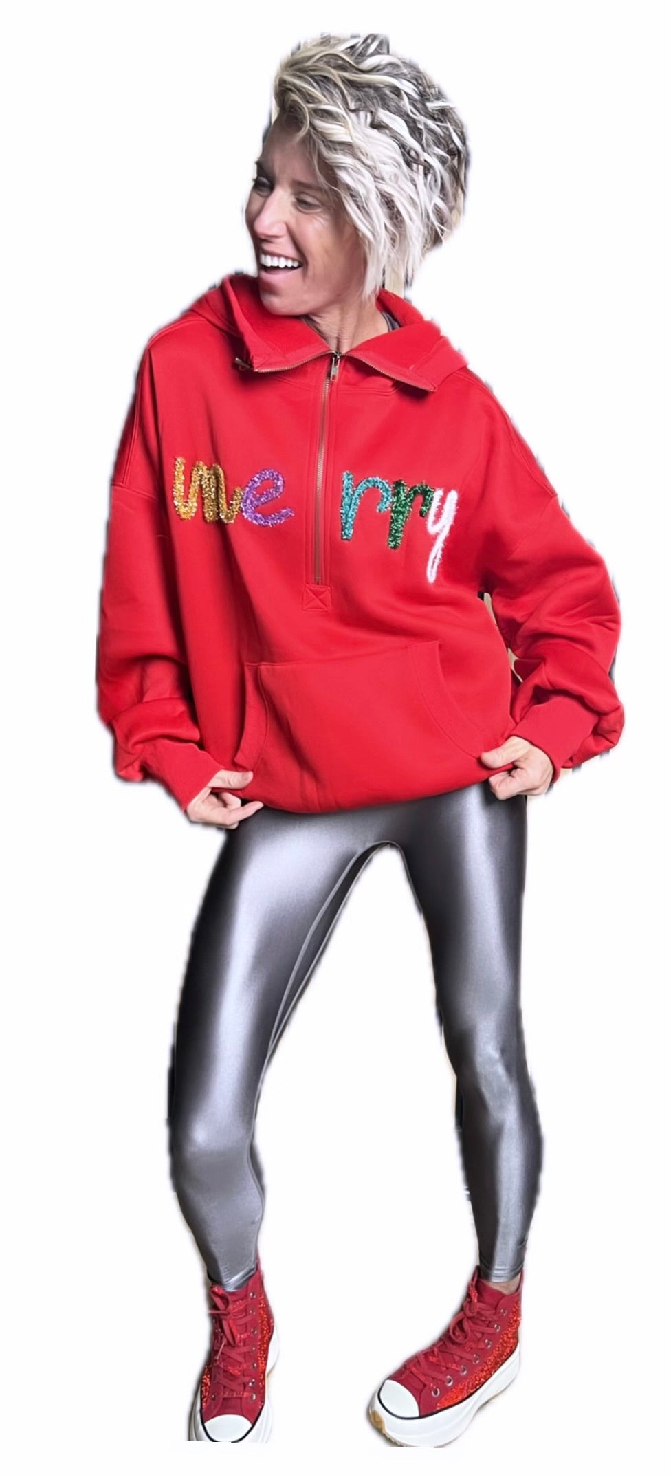 MERRY Tinsel RED Oversized Hoodie