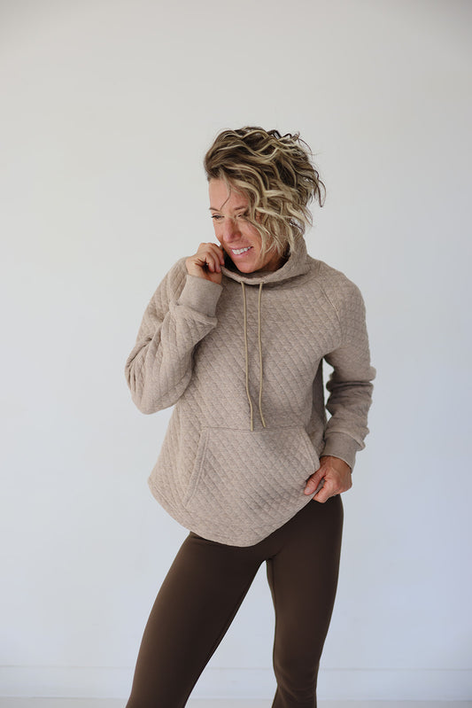 Funnel Neck Quilted Pullover Heathered Mocha