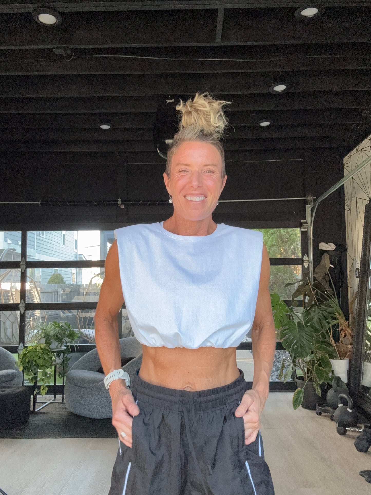 Retro Gathered Crop Muscle Tank White