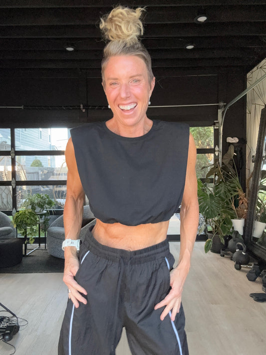 Retro Gathered Crop Muscle Tank Black