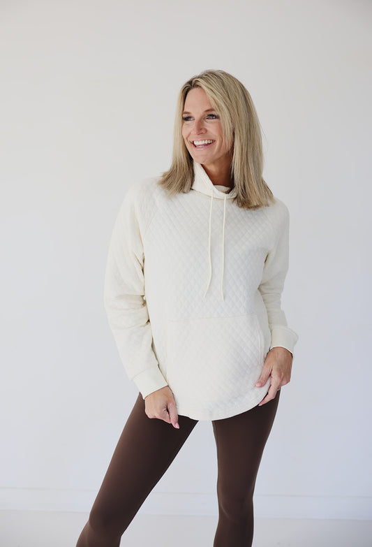 Funnel Neck Quilted Pullover Powder White