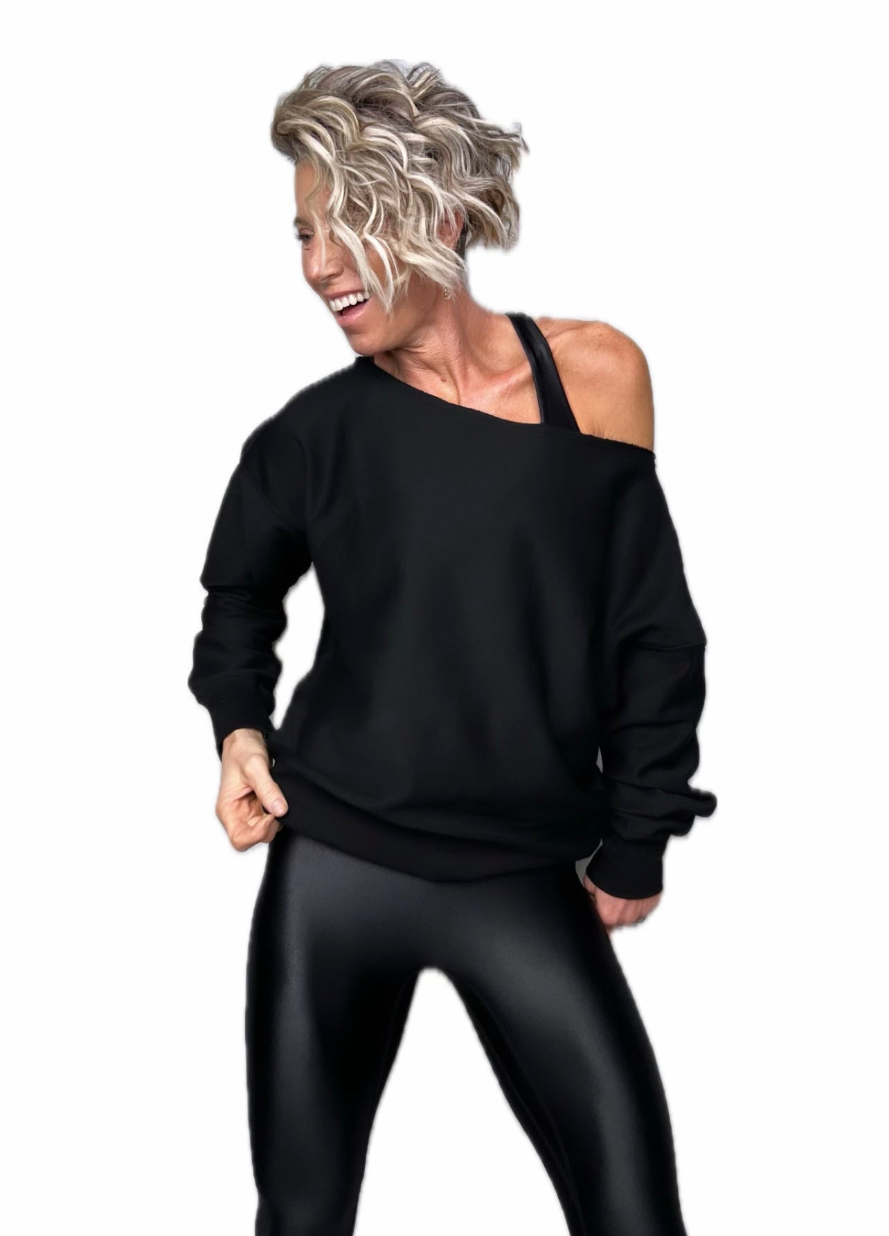 Cold shoulder letter taped sweatshirt sales