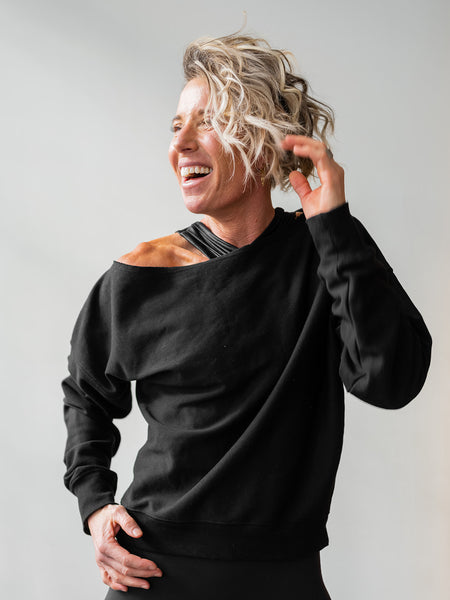 Cold Shoulder Sweatshirt Tuxedo Black – Erin Oprea Basics