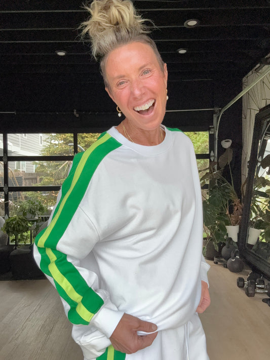 White Green Stripe Sweatshirt