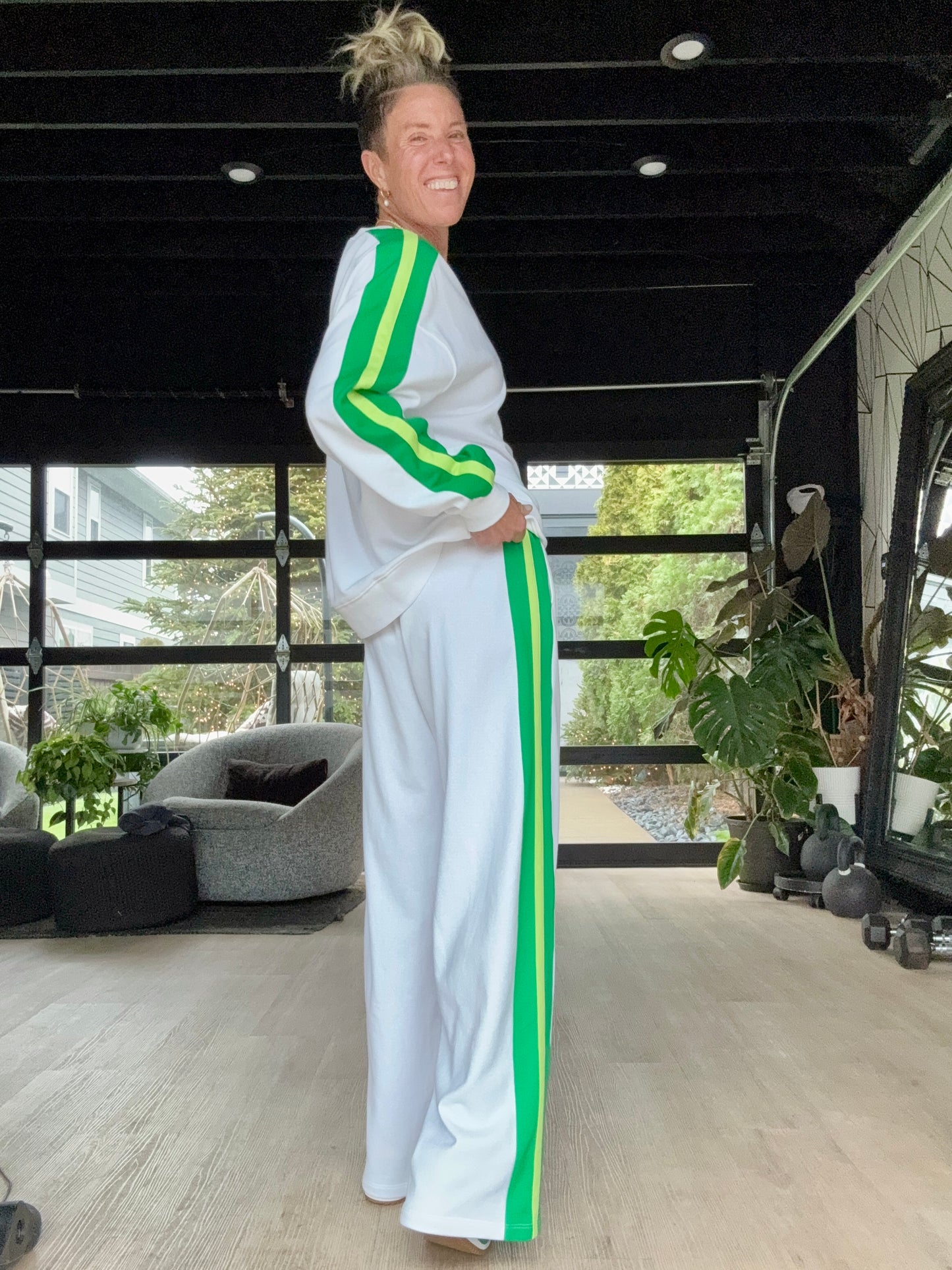 White Green Stripe Sweatshirt