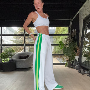 White Green Stripe Wide Leg Pant