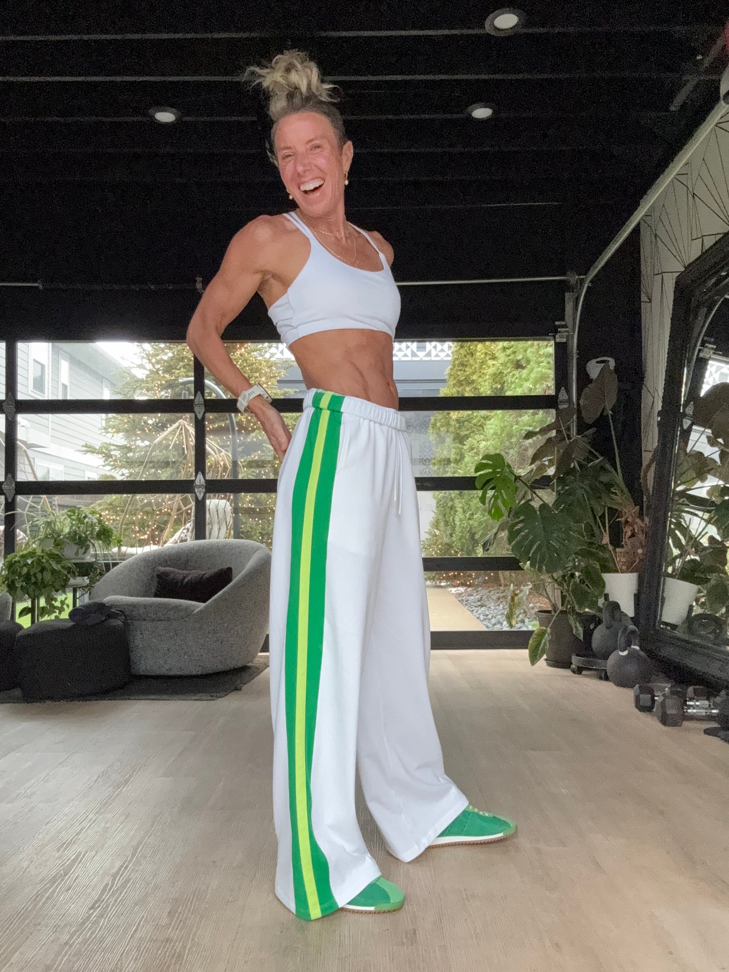 White Green Stripe Wide Leg Pant