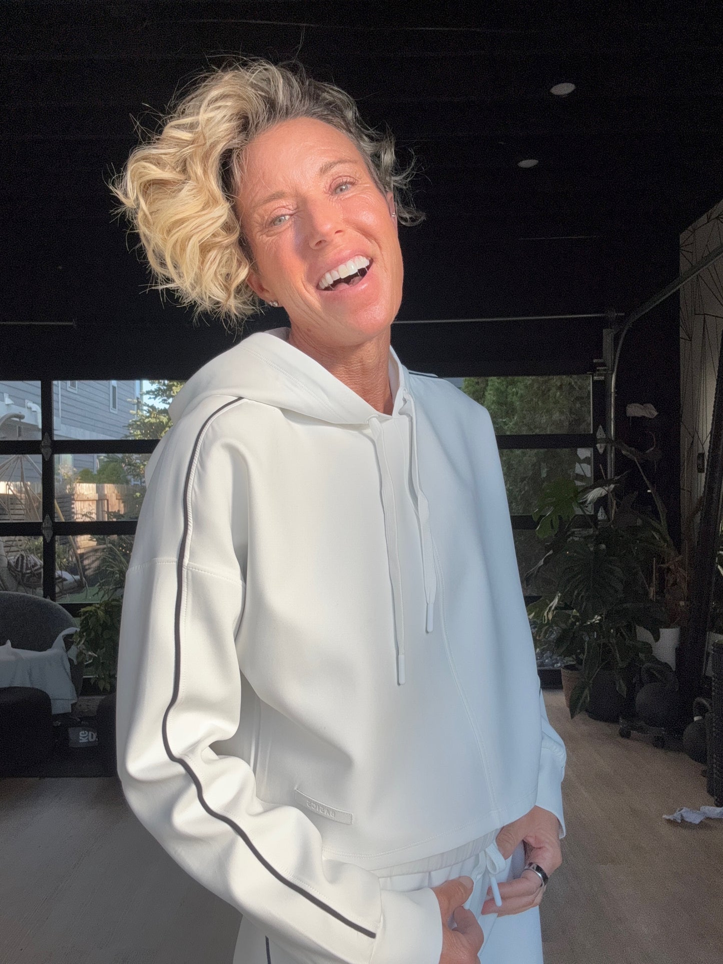 Spacer Crop Hoodie White Stripe