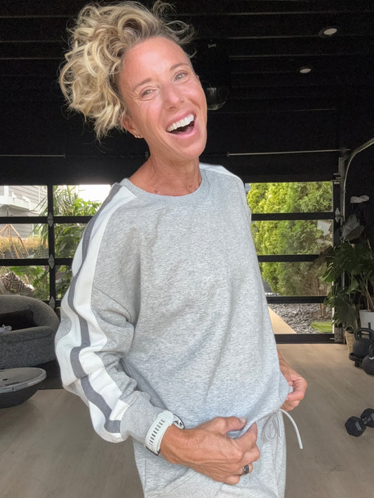 Heather Grey Stripe Sweatshirt