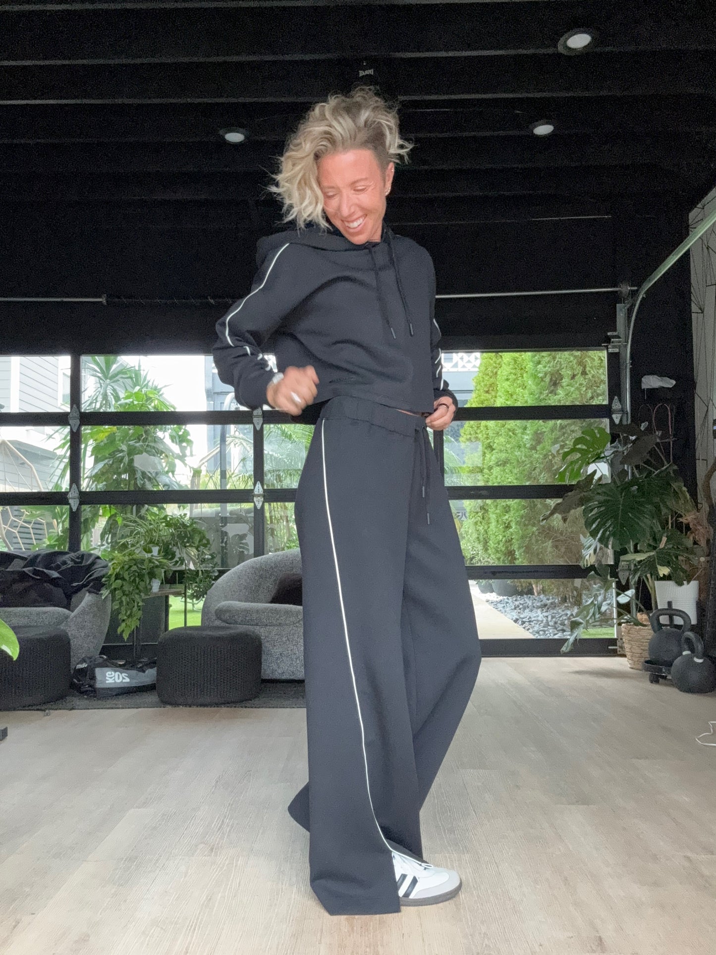 Spacer Crop Hoodie Black Stripe