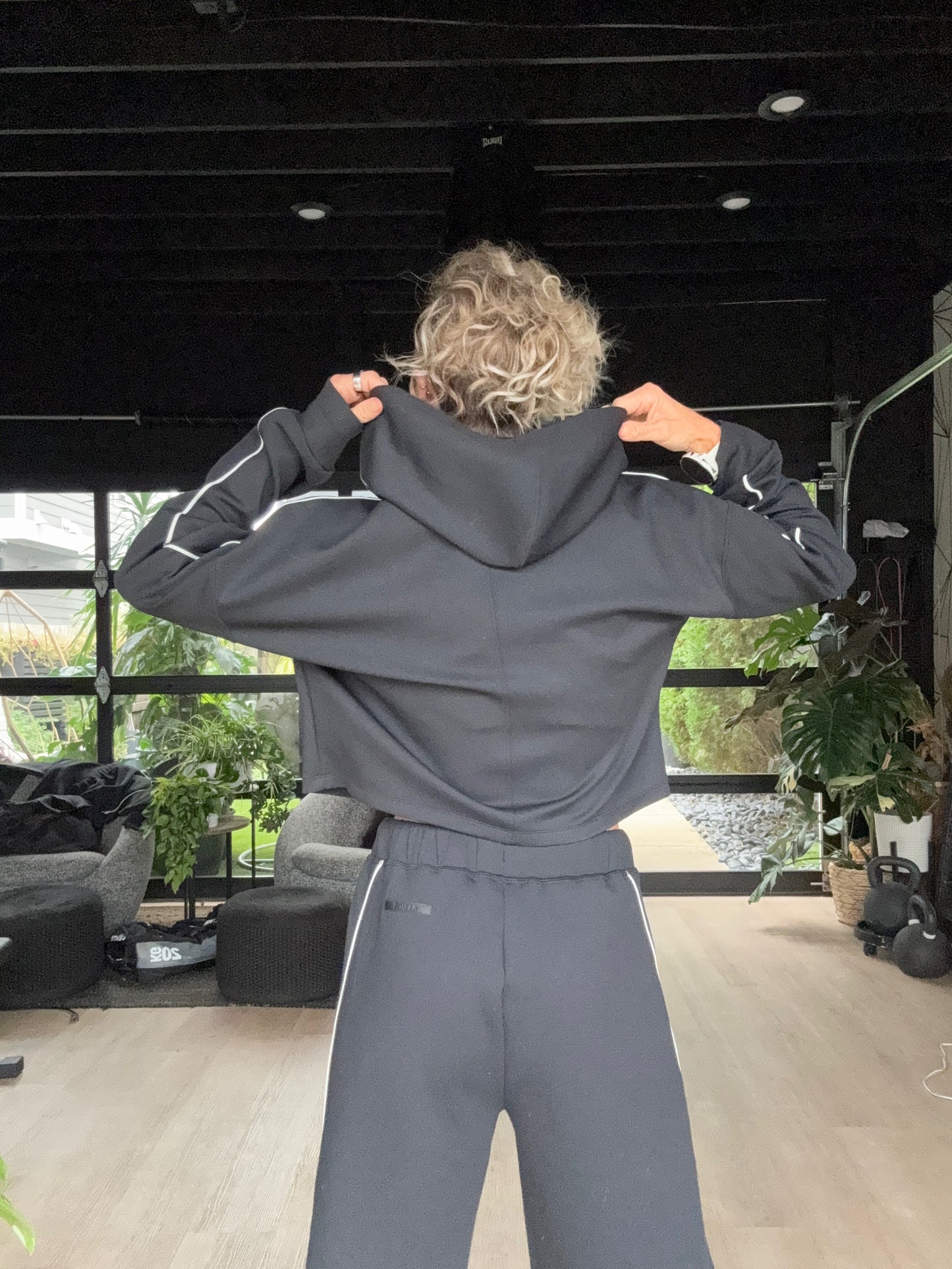 Spacer Crop Hoodie Black Stripe