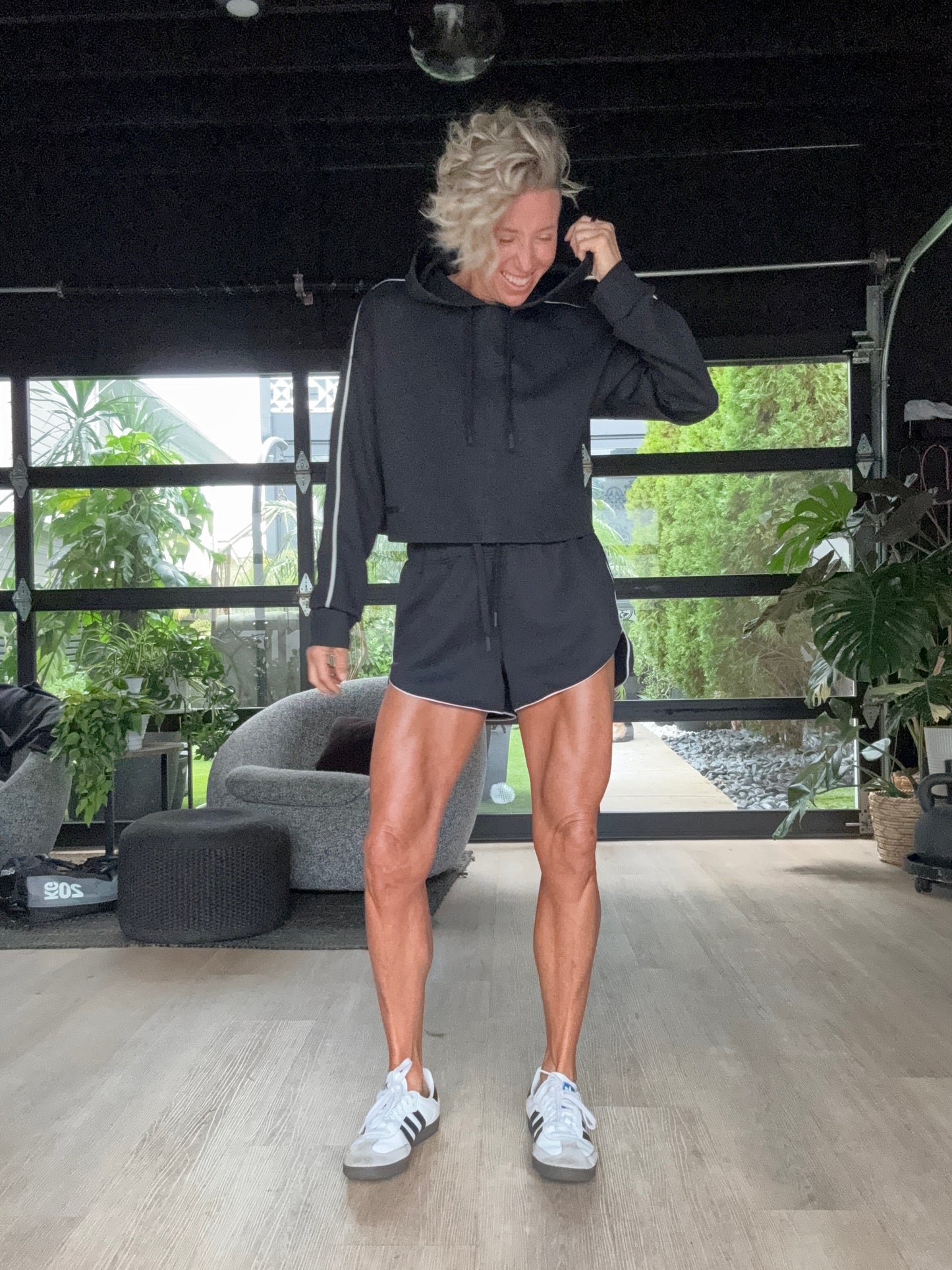 Spacer Crop Hoodie Black Stripe