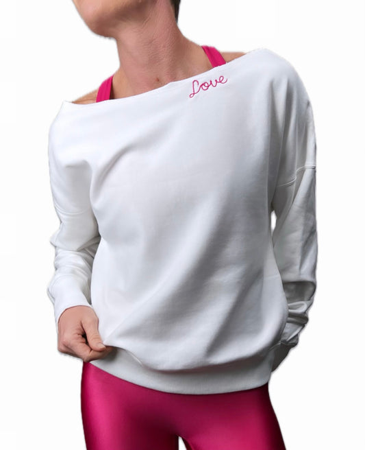 Cold Shoulder Sweatshirt White w/ Pink LOVE