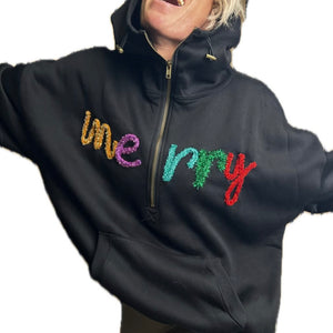 MERRY Tinsel BLACK Oversized Hoodie