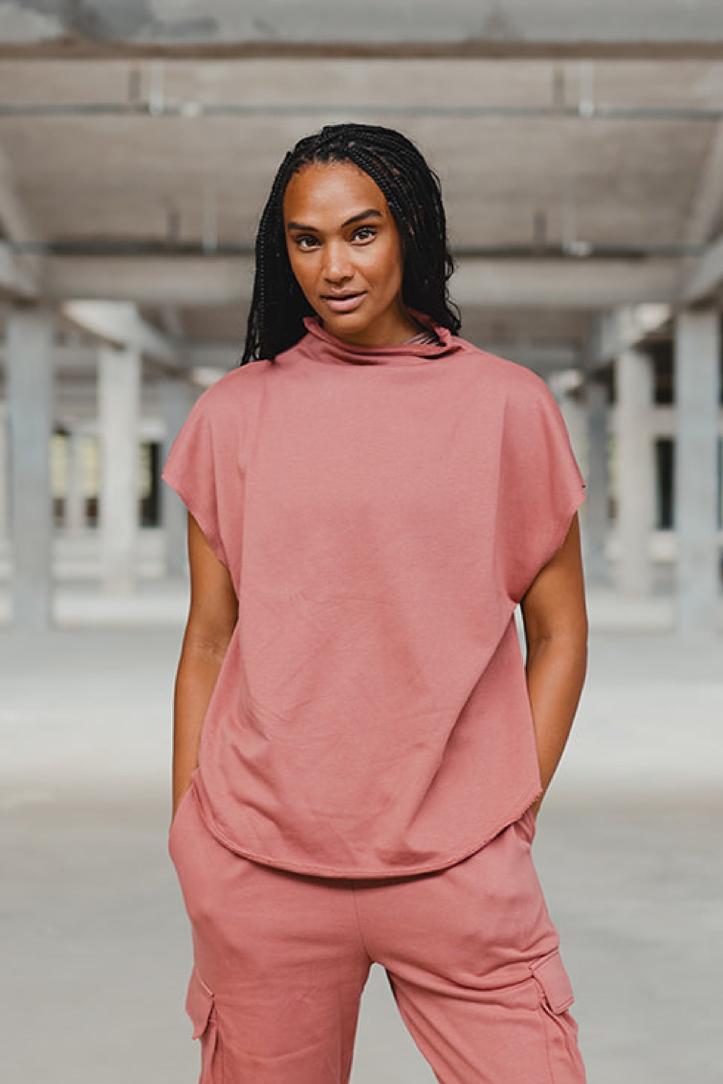 Dusty Rose French Terry Mock Tee