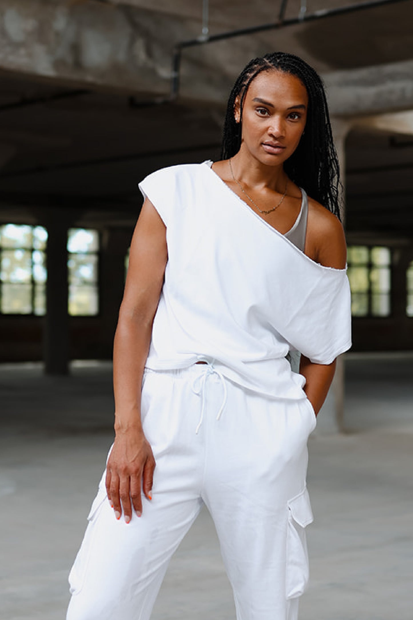 White French Terry Off the Shoulder Tee