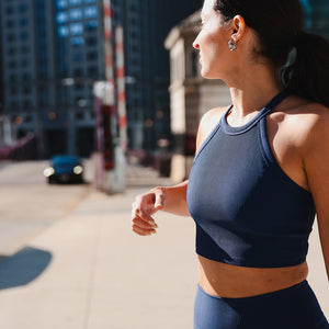 Navy Rib Cropped Shelf Tank