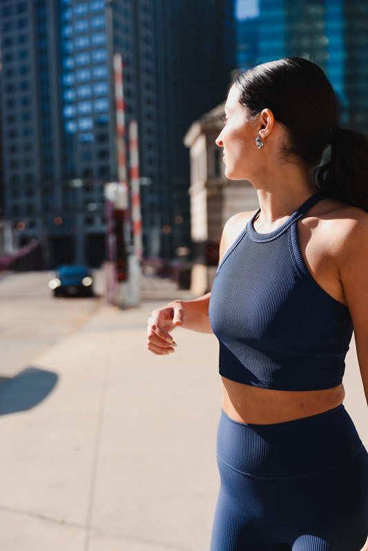 Navy Rib Cropped Shelf Tank