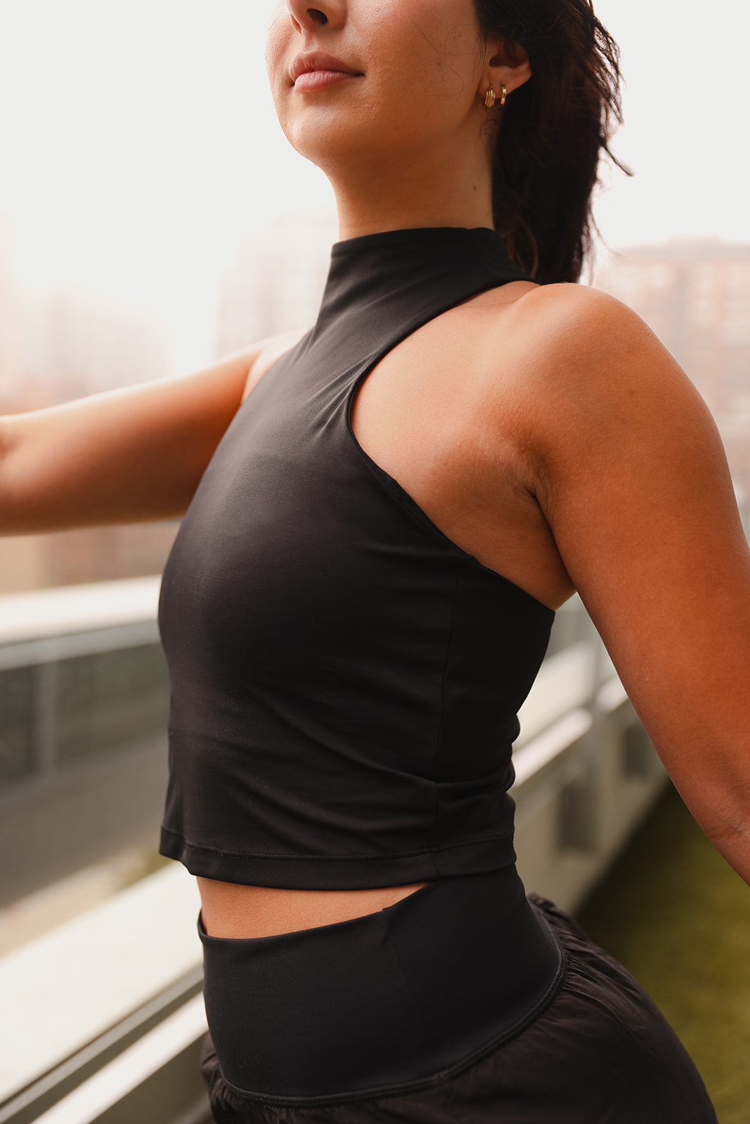 Mock Neck Shelf Tank Tuxedo Black