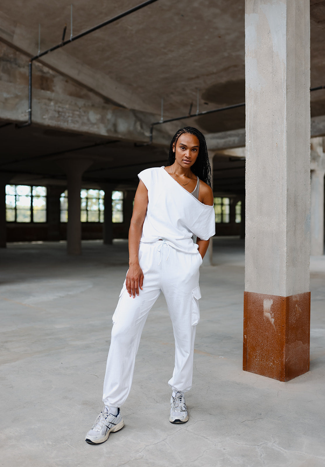 White French Terry Off the Shoulder Tee