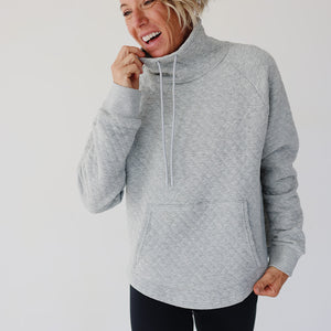 Funnel Neck Quilted Pullover Heathered Light Grey