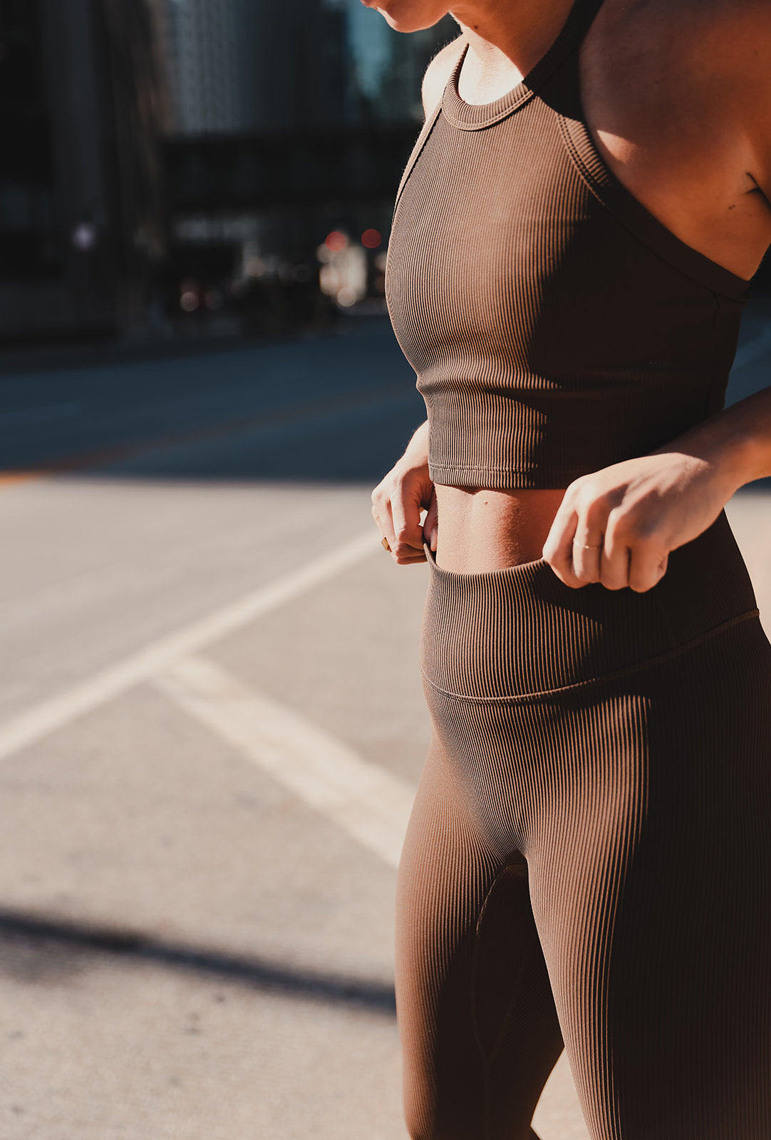 Dark Mocha Rib Cropped Shelf Tank