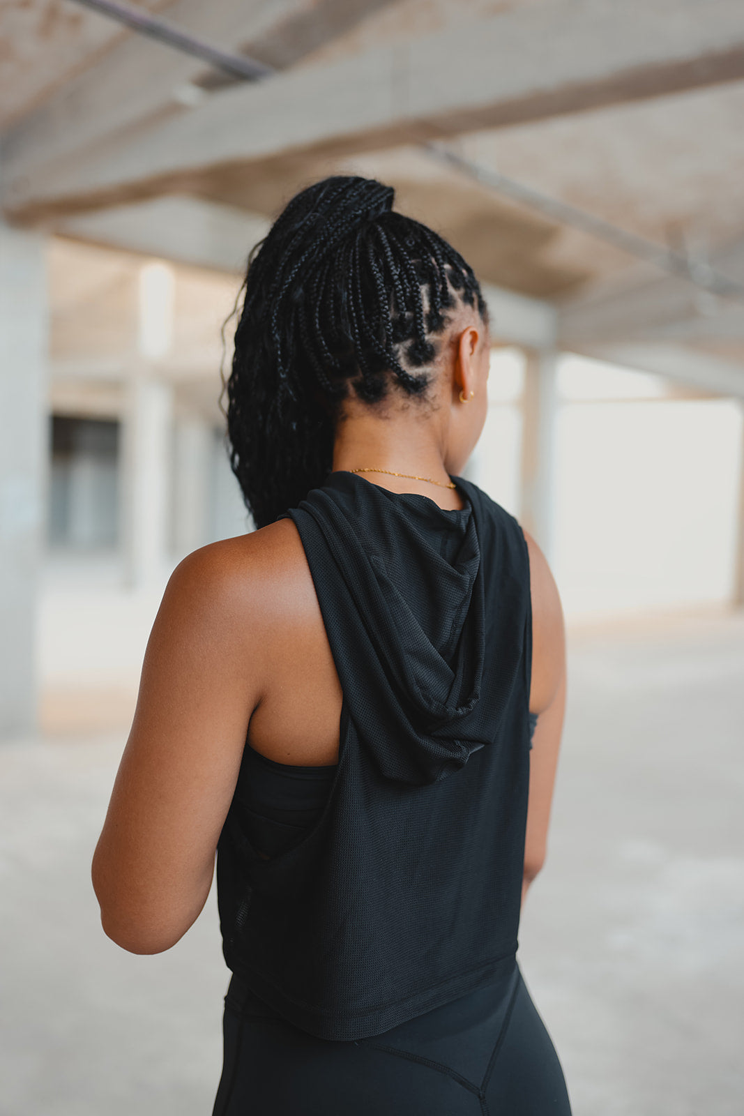 Mesh Hooded Tank Black